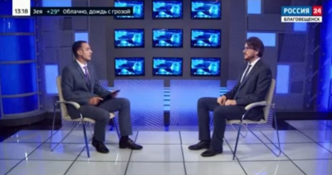 Реновация павильона региона для участия в выставке «Улица Дальнего Востока» в рамках ВЭФ-2024 - тема интервью «ГТРК Амур» с заместителем директора Агентства Амурской области по привлечению инвестиций Сергеем Хмурой